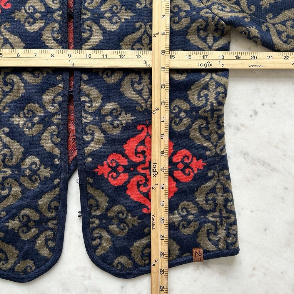NEVE 100% Wool Floral Cardigan Sweater Women's M Fleur de Lis Navy Red Green - Picture 7 of 10